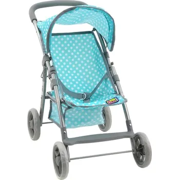 Kočárek golfové hole mátový puntíkovaný s košíkem pro panenku miminko