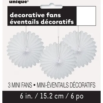 Unique - Sada 3 dekorativních papírových vějířů bílých - Basic -