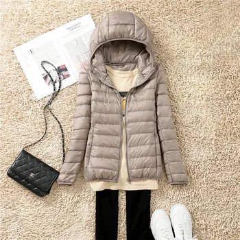 Dámská jarní prošívaná bunda plněná kachním peřím (6-10) Barva: Khaki, Velikost: XXXL