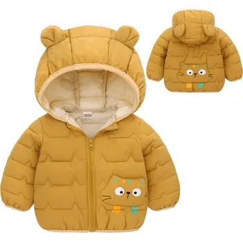 Dětský prošívaný kabátek/bundička s karikaturou kočičky Barva: Žlutá, Velikost: 2XL - 120/5-6 let