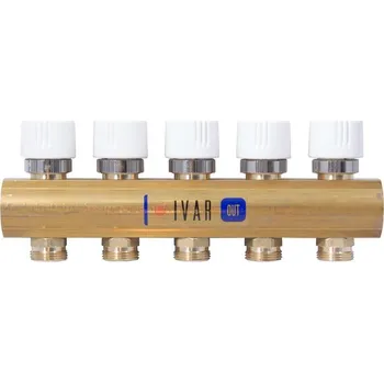 Ventil Sběrač - osazený uzavíracími ventily - 1˝xEK, 3cestný, mosaz IVAR.CS 553