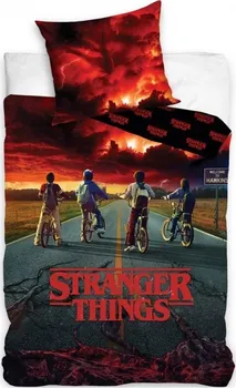 Ložní povlečení Carbotex Stranger Things Storm Guards černé/červené 140 x 200, 70 x 90 cm zipový uzávěr