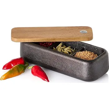 Dóza na potraviny AdHoc Zásobník na koření Spice box Potta litinový s dřevěným víkem délka 17 cm