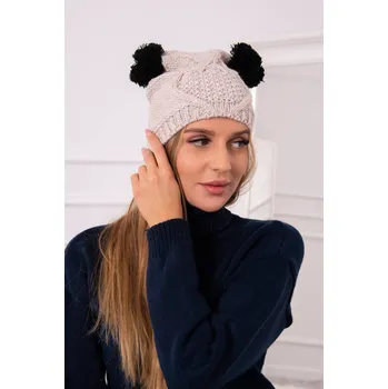 Čepice Fleecová čepice 2 bambulky K291 béžová UNI