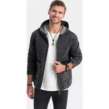 Pánská džínová bunda katana s cargo kapsami a kapucí V4 C558 černá