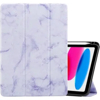 Pouzdro na mobilní telefon Mramorové pouzdro s prostorem na Apple Pencil pro iPad 10,9" (2022) / 11" (2025) - fialové