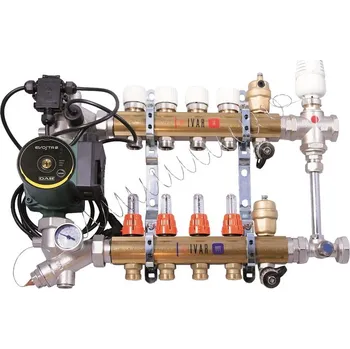 rozdělovač topení DUAL-MIX - sestava pro kombinaci vytápění - skříň P-MAX 3 - 1˝xEK, 8cestný, mosaz IVAR.CI 557 VP
