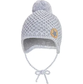 Čepice LITTLE ANGEL čepice pletená zavazovací drobný vzor bambule Outlast® - sv.šedá melír vel. 1 | 36-38 cm