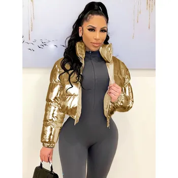 Trendy a vysoce moderní dámská zimní krátká bunda Barva: Zlatá, Velikost: XXL