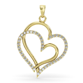 Přívěsek SOLUNA Moderní zlatý přívěsek se zirkony srdce DOPPIO žluté zlato