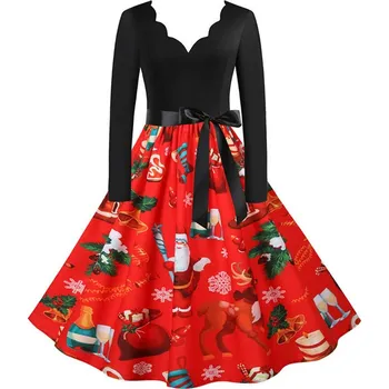 Dámské šaty Áčkové šaty s vlnitým výstřihem a vánočními vzory Velikost: S, Barva (Varianta): 1503-042