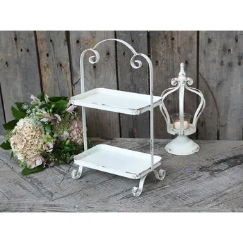 Krémový antik kovový 2-patrový etažér Luisa - 21*13*37 cm