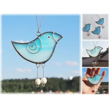 Party dekorace Vitráže MONA Ptáček světle modrý