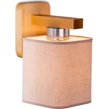 Nástěnné svítidlo Light for home - Dřevěné nástěnné svítidlo s kabelem a vypínačem vyrobené z přírodního buku s bezovým látkovým stínidlem "HOTEL", 1x40W, E27, Přírodní buk