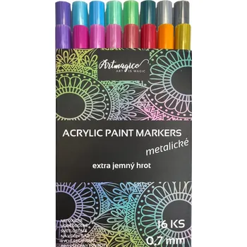 Artmagico Akrylový popisovač s extra jemným hrotem 16 ks metalické