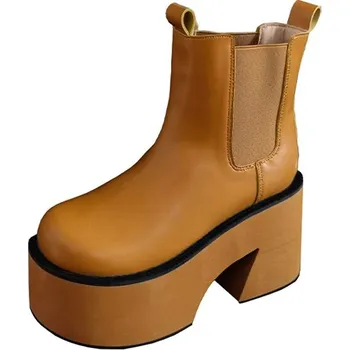 Dámské kozačky Kotníkové Chelsea na podpatku Barva: Hnědá, Velikost: 39