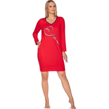 Dámská móda Regina noční košile 119 - červená, XL (Dámská noční košile s dlouhým rukávem)