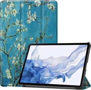 Pouzdro na tablet Patte chytré PU kožené pouzdro na tablet Samsung Galaxy Tab S8 - bílé květy