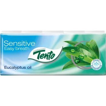 Papírový kapesník Tento Sensitive Eucalyptus 3vrstvé papírové kapesníky, 10×10 ks