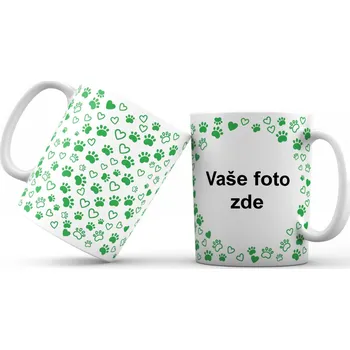 Hrneček s vlastní fotkou a tlapkami se srdíčky okolo (CELOPOTISK, jednobarevný) - 330ml bílý Barva: Zelená