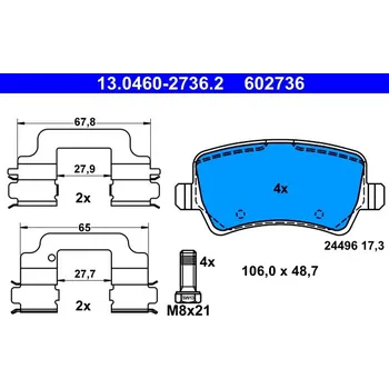 Brzdová destička Sada brzdových destiček, kotoučová brzda ATE 13.0460-2736.2
