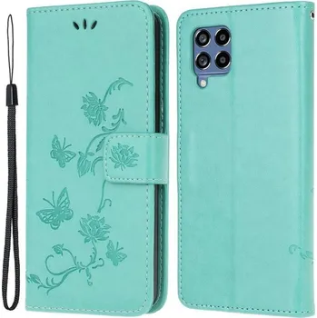 Pouzdro na mobilní telefon Flower PU kožené peněženkové pouzdro na mobil Samsung Galaxy M53 5G - modrozelené