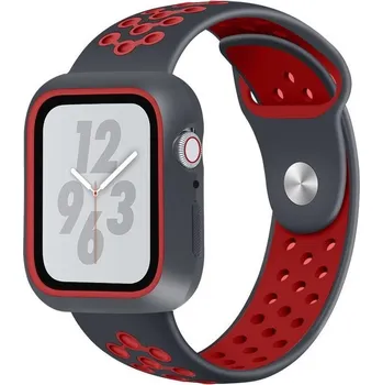 Ostatní příslušenství k chytrým hodinkám Soft silikonový dvoubarevný řemínek pro Apple Watch 5/4 44mm - černý/červený