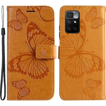 Pouzdro na mobilní telefon Big Butterfly PU kožené peněženkové pouzdro na mobil Xiaomi Redmi 10/Redmi 10 (2022) - žluté