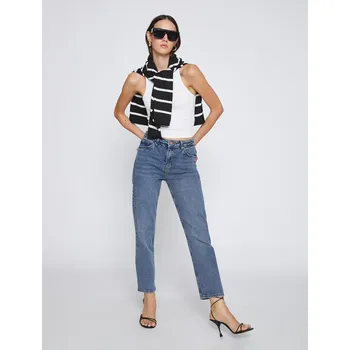 Dámské džíny Koton Straight Leg Jeans High Waist - Eve Slim Jean Koton modrá 2283864