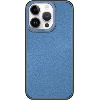Pouzdro na mobilní telefon Kožený kryt s pokoveným rámečkem pro iPhone 13 Pro - modrý