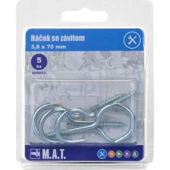 Nábytkové kování Háček se závitem 70x3,8mm Zn (5ks)