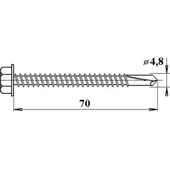 Šroub do železa TEX 4,8 x 70 mm šestihranná hlava PK140