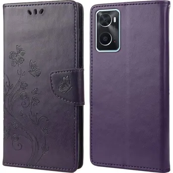 Pouzdro na mobilní telefon Flower PU kožené peněženkové pouzdro na mobil Realme 9i - tmavěfialové