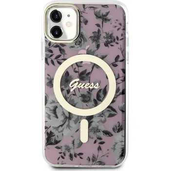 Pouzdro na mobilní telefon Guess Flowers IML MagSafe pro Apple iPhone 11 růžové