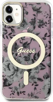 Pouzdro na mobilní telefon Guess Flowers IML MagSafe pro Apple iPhone 11 růžové