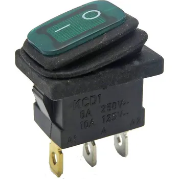 vypínač Kolébkový spínač podsvětlený voděodolný zelený KCD1-WG-200 (250V/6A)