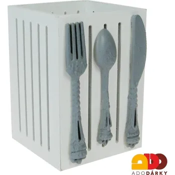 Dárková krabička Dřevěná krabička na příbory 15cm (Bílý stojánek na příbory)