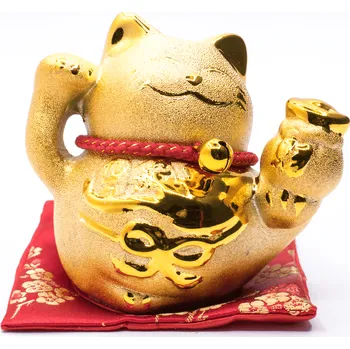 Pokladnička Milujeme Kameny Maneki neko - zlatá mávající kočička - pokladnička 359373