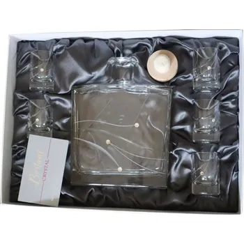 Sklenice Sada Crystal dekor 2 - fl.Jens 0.70 + 6 skleniček s obt. Swar. + karton růz. barvy + uzávěr griffk