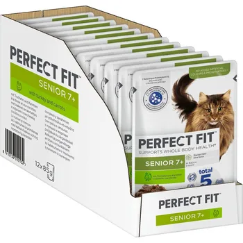 Krmivo pro kočku Perfect Fit Senior s krůtím masem a mrkví 12 × 85 g
