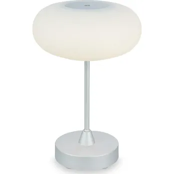 Lampička BRILONER LED bateriové stolní svítidlo pr.12,5 cm, LED modul, 3W, 350 lm, matný chrom IP44 BRILO 7440-014