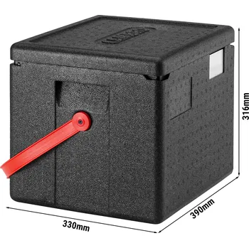 Dóza na potraviny G.Gastro CAMBRO | CAM GOBOX® - Toploader s vrchním plněním poloviční GN 1/1 - s popruhem na přenášení v červené barvě