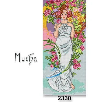 Textilie Vyšívací předloha, obrázek na vyšívání 70251/2330, Mucha Růže, růžovo-modrá, 24x51cm