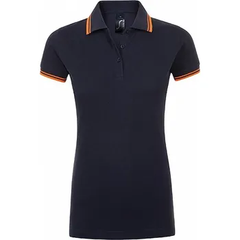 Dámské tričko Sol's Dámská polokošile Pasadena s bočními rozparky a kontrastními proužky Barva: modrá námořní - oranžový neon, Velikost: L L586
