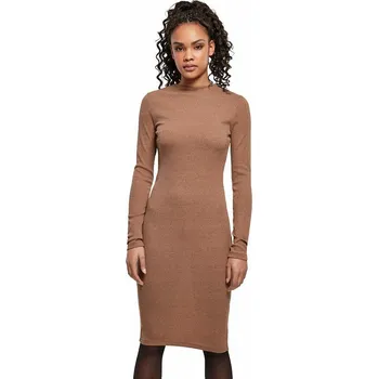Dámské šaty Přiléhavé viskózové šaty Urban Classics s dlouhým rukávem 235 g/m Barva: darkkhaki, Velikost: 4XL