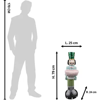 Vánoční dekorace Modro-zelená vánoční dekorace socha Louskáček s miskou - 25*24*79 cm