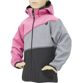 Chlapecká bunda Fantom Softshellová bunda s FLEECEM - růžový melír-šedý melír-černá KONFEKČNÍ VELIKOST: 86