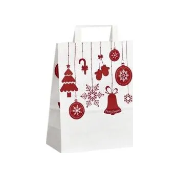 Vánoční taška s motivem Vánoční ozdoby 220x100x280 mm s plochým uchem