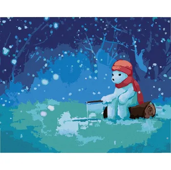 Hračka Diamondi Diamantové malování - LEDNÍ MEDVĚD RYBAŘÍ V ZIMĚ Rozměr: 40x50 cm, Rámování: bez rámu a bez vypnutí plátna