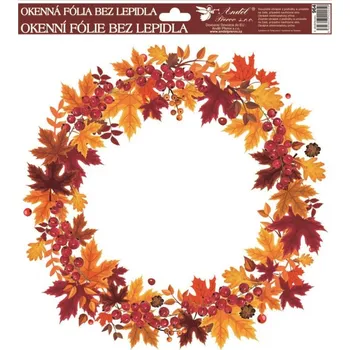 Okenní dekorace Okenní fólie 30 x 30 cm, podzimní věnce listí s rybízem